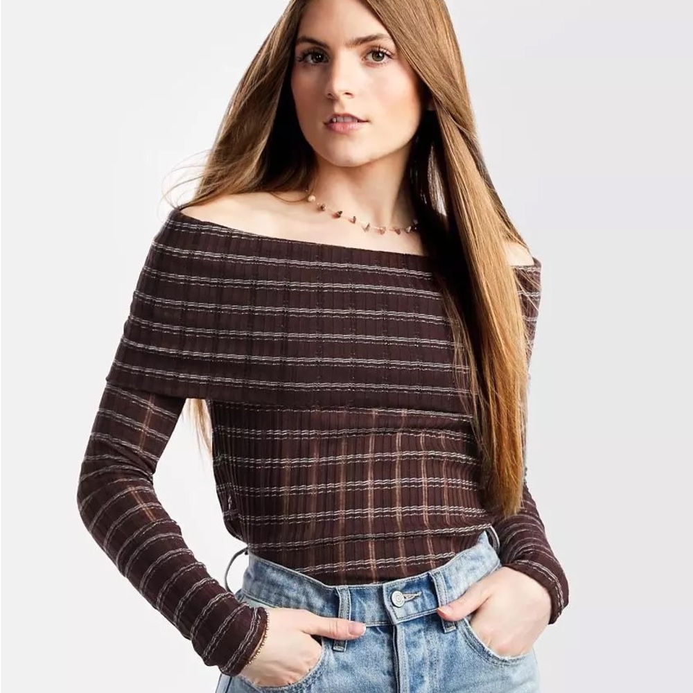 Free People Snowbunny Chocolate Off-Shoulder Sweater Size Medium NWT